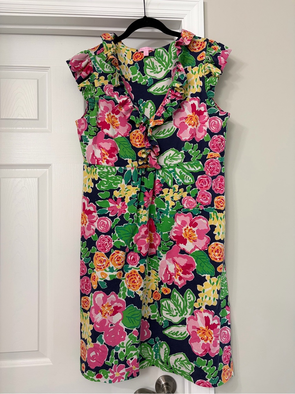 Lilly Pulitzer Navy Floral Ruffle Midi Dress